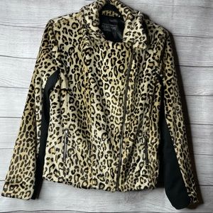 Hottest trend this fall! Neimans $249.   Leopard Fab Furs Moto Jacket. Size M